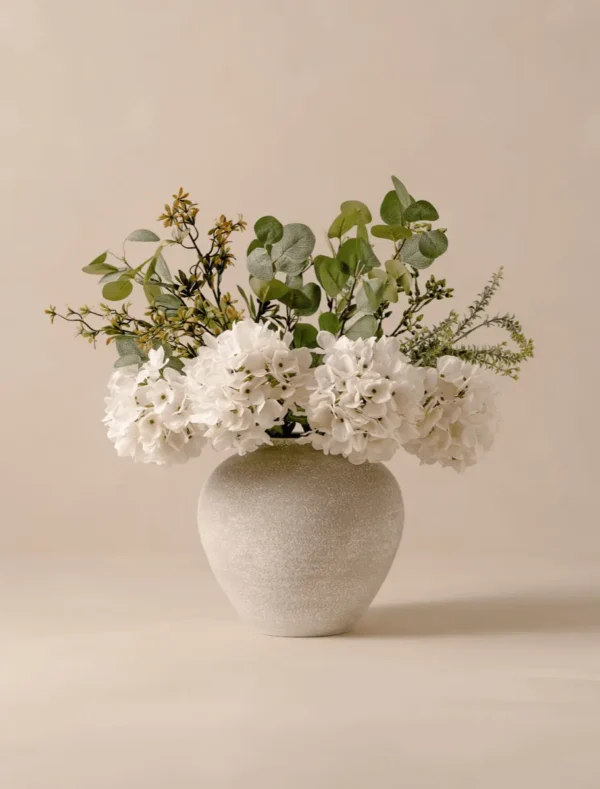 p003_main Eucalyptus & White Hydrangea Faux Arrangement