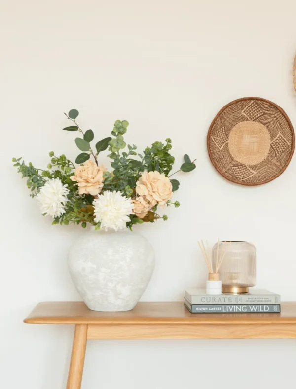 p058_g2 Cream Peony & Eucalyptus Faux Arrangement