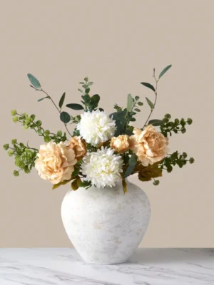 Cream Peony & Eucalyptus Faux Arrangement