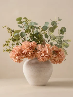 Eucalyptus & Apricot Hydrangea Faux Arrangement