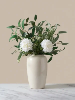 p133_main White Dahlia & Green Foliage Faux Arrangement