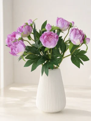 Premium Real-Touch Peony Bush - 18” Faux Silk Peonies for Home Decor